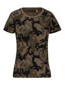 Kariban terepmintás Női póló környakas, rövid ujjú KA3031, Olive Camouflage-2XL