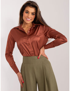 Fashionhunters Brown solid color shirt with collar
