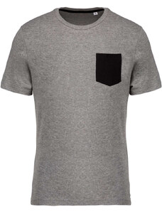 Kariban organikus férfi környakas póló kontrasztos színű zsebbel KA375, Grey Heather/Black-2XL