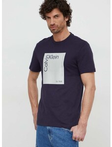 Calvin Klein pamut póló sötétkék, férfi, nyomott mintás