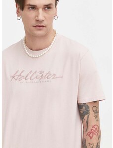 Hollister Co. pamut póló rózsaszín, férfi, nyomott mintás