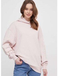 Calvin Klein Jeans pamut melegítőfelső rózsaszín, női, nyomott mintás, kapucnis