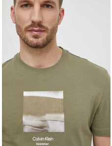 Calvin Klein pamut póló zöld, férfi, nyomott mintás