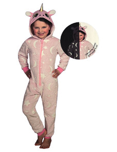 Unikornis sötétben világító gyerek hosszú pizsama, overál 122/128 cm