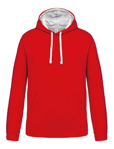 Kariban férfi pulóver kontrasztos bélésű kapucnival KA446, Red/White-2XL