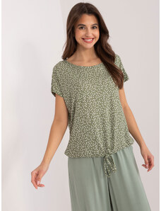 Fashionhunters Khaki blouse with print and cuff SUBLEVEL
