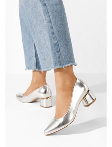 Zapatos Gretta ezüst vastag sarkú magassarkú
