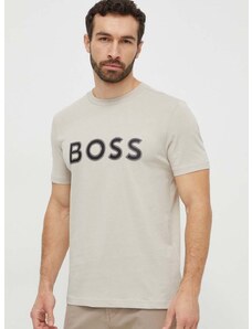 Boss Green pamut póló bézs, férfi, nyomott mintás