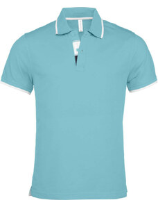 Kariban férfi galléros piké póló, kontrasztcsíkos szélekkel KA245, Light Turquoise/White/Navy-2XL