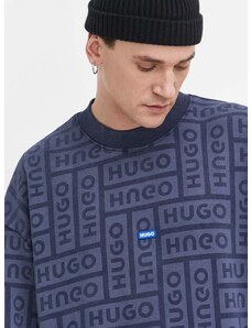 Hugo Blue pamut melegítőfelső sötétkék, férfi, mintás