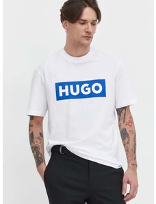 Hugo Blue pamut póló fehér, férfi, nyomott mintás