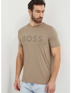 Boss Green t-shirt bézs, férfi, nyomott mintás