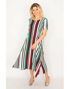 Şans Women's Plus Size Colorful Long Dress with Side Slits