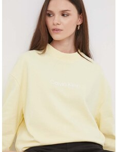 Calvin Klein pamut melegítőfelső sárga, női, nyomott mintás