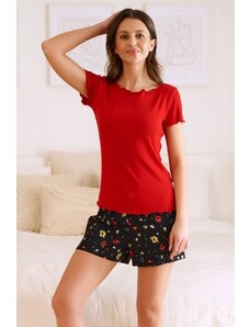 Doctor Nap piros-fekete rövid pizsama virágokkal