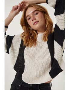 Happiness İstanbul Women's Cream Black Striped Seasonal Knitwear Sweater
