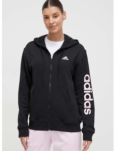 adidas pamut melegítőfelső fekete, női, nyomott mintás, kapucnis, IS2072