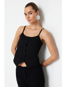 Trendyol Black Strappy Buttoned Flexible Crop Knitted Blouse