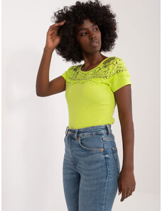 Fashionhunters Lime green cotton blouse with lace