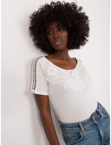 Fashionhunters Ecru blouse with lace and short sleeves