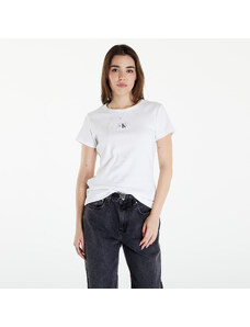 Női póló Calvin Klein Jeans Woven Label Rib Slim Short Sleeve Tee Bright White