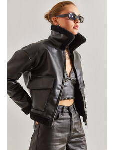 Bianco Lucci Women's Leather Plush Coat
