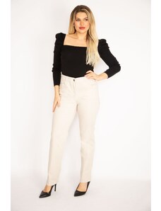 Şans Women's Plus Size Stone Lycra Gabardine Fabric Trousers with Front Pocket