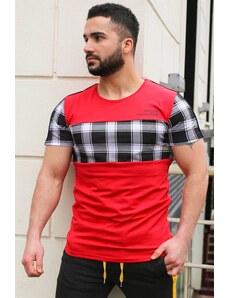 Madmext Crew Neck Plaid Red T-Shirt 3004