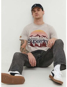 Superdry t-shirt bézs, férfi, nyomott mintás