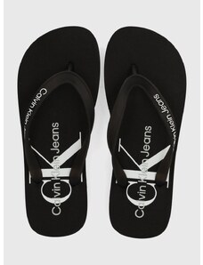 Calvin Klein Jeans flip-flop BEACH SANDAL MONOLOGO TPU fekete, női, lapos talpú