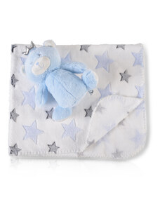 Cangaroo Ajándékdobozos plüss takaró (90x75 cm) - Plüss maci játékkal - Kék csillagok