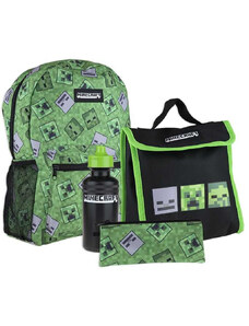 Minecraft hátizsák (40x30x12cm) szett 4 darabos (táska, uzsonnás táska, tolltartó, kulacs), Astra