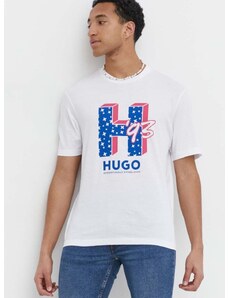 Hugo Blue pamut póló fehér, férfi, nyomott mintás