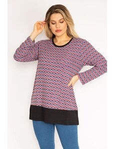 Şans Women's Plus Size Colorful Patterned Tunic with Banded Hem