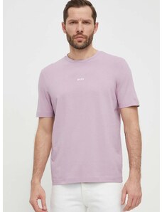 BOSS t-shirt BOSS ORANGE lila, férfi, sima
