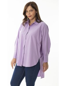 Şans Women's Plus Size Lilac Shirt With Buttons In The Back Long Shirt