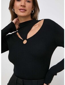 Morgan pulóver női, fekete, félgarbó nyakú