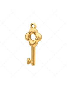 BALCANO - Nemesacél virágos kulcs alakú charm, 18K arany bevonattal