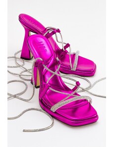 LuviShoes Mezzo Women's Metallic Fuchsia Heeled Sandals