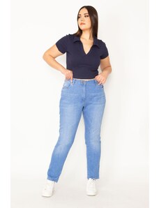 Şans Women's Plus Size Blue Washed Effect Jeans