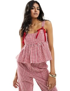 The Frolic bow detail smock top co-ord in gingham red