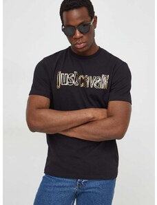 Just Cavalli pamut póló fekete, férfi, nyomott mintás, 76OAHG15 CJ318