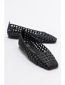 LuviShoes ARCOLA Women's Black Knitted Patterned Flats