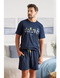 Doctor Nap sötétkék férfi rövid pizsama nyomtatással