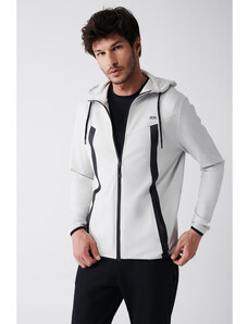 Avva Men's Gray Interlock Fabric Hooded Collar Zipper Printed Regular Fit Sweatshirt