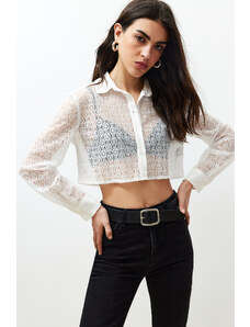 Trendyol Ecru Lace Crop Woven Shirt