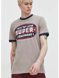Superdry pamut póló bézs, férfi, nyomott mintás