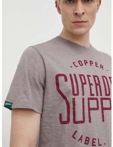 Superdry pamut póló szürke, férfi, nyomott mintás
