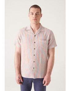 Avva Men's Mink Striped Linen Shirt