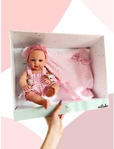 Nines D'Onil Kézműves spanyol baba- Baby Rn Vichy ajándékdobozban takaróval 37 cm